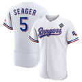 Texas Rangers #5 Corey Seager White AmberGomez 2023 World Series Flex Base Stitched Jersey