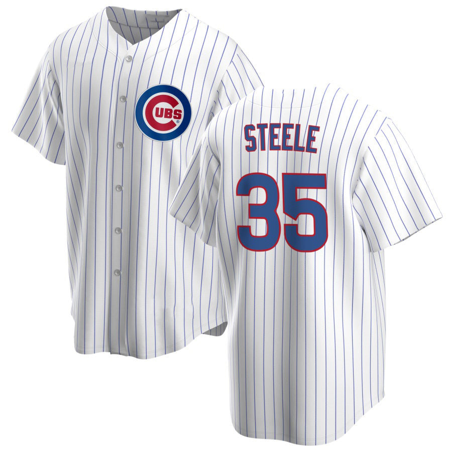 Chicago Cubs #35 Justin Steele Home White AmberGomez Cool Base Jersey
