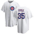 Chicago Cubs #35 Justin Steele Home White AmberGomez Cool Base Jersey