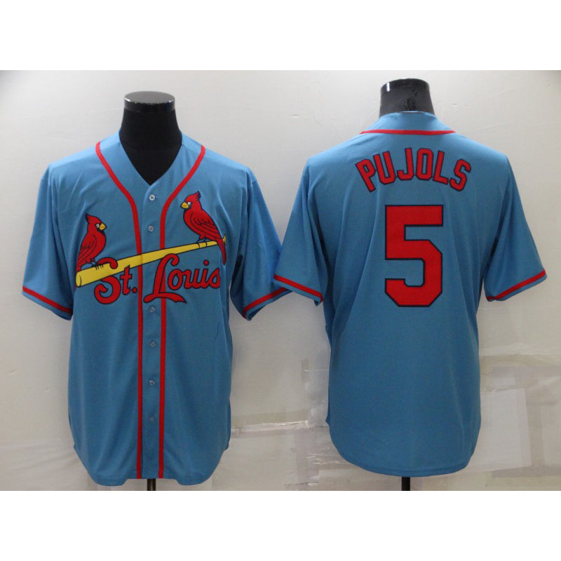 St. Louis Cardinals #5 Albert Pujols Light Blue AmberGomez Stitched Cool Base Jersey