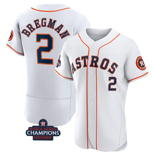 Houston Astros #2 Alex Bregman White AmberGomez 2022 World Series Champions Flex Base Stitched Jersey