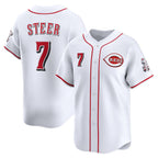 Cincinnati Reds #7 Spencer Steer White AmberGomez Home Limited Player Jersey