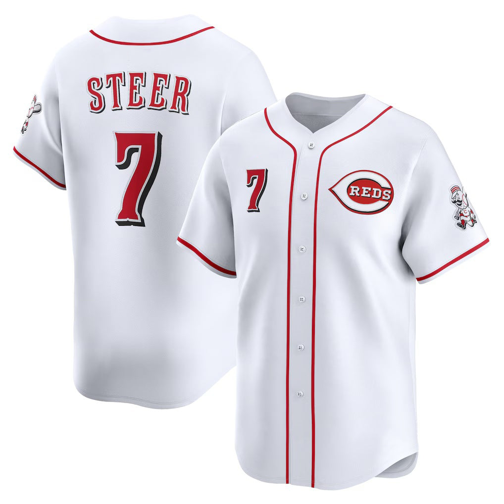 Cincinnati Reds #7 Spencer Steer White AmberGomez Home Limited Player Jersey