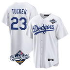 Los Angeles Dodgers #23 Kyle Tucker Player White AmberGomez World Series Game Home Stitched Jerseys