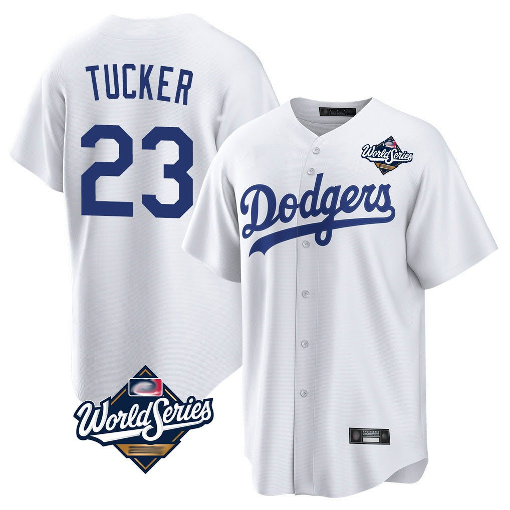 Los Angeles Dodgers #23 Kyle Tucker Player White AmberGomez World Series Game Home Stitched Jerseys