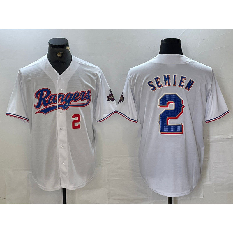 Texas Rangers #2 Marcus Semien Number White AmberGomez 2023 World Series Champions Cool Base Jerseys