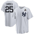 New York Yankees #25 Gleyber Torres White AmberGomez 2024 World Series With Name Cool Base Stitched Jersey