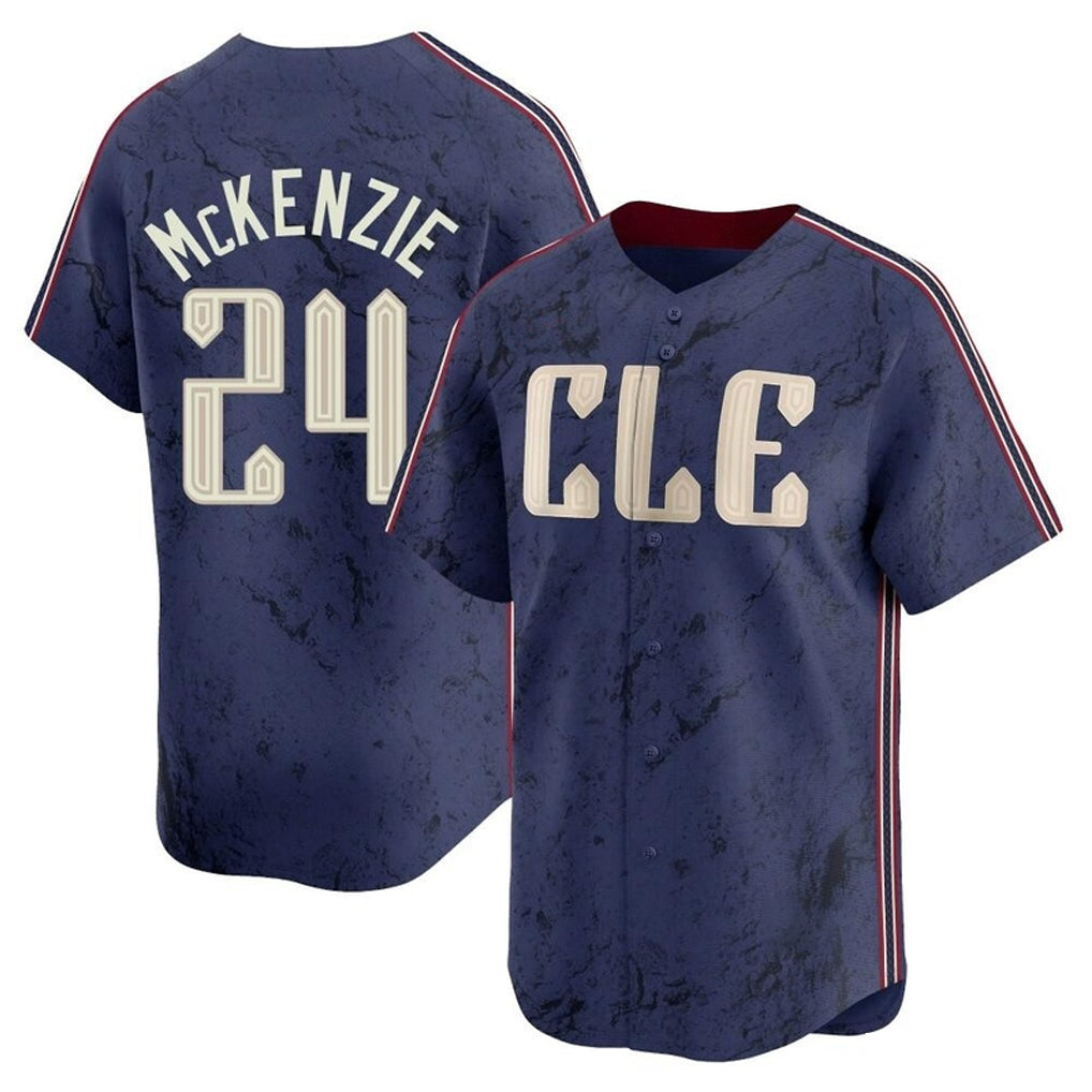 Cleveland Guardians #24 Triston McKenzie Player Navy AmberGomez City Connect Limited Home Stitched Jerseys