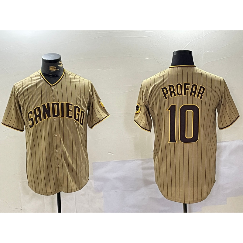 San Diego Padres #10 Jurickson Profar Khaki AmberGomez Team Logo Cool Base Jersey 2
