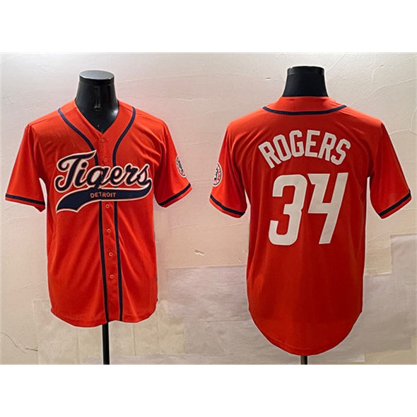 Detroit Tigers #34 Jake Rogers Orange AmberGomez With Patch Cool Base Stitched Jersey