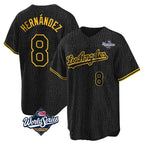 Los Angeles Dodgers #8 Enrique Hern¨¢ndez Player Black Gold AmberGomez World Series Limited Home Stitched Jerseys