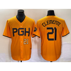 Pittsburgh Pirates #21 Roberto Clemente Number Gold AmberGomez 2023 City Connect Stitched Jersey