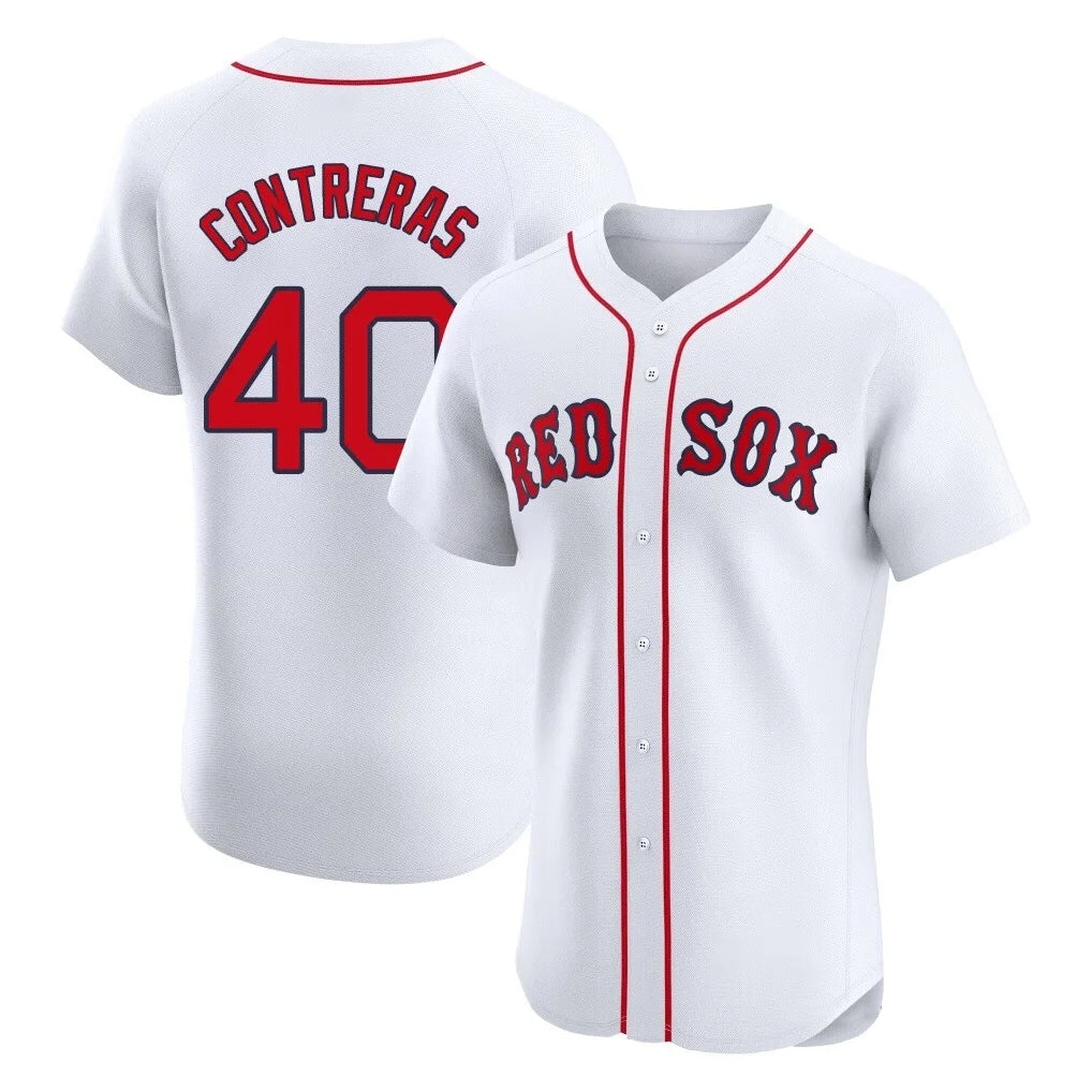 Boston Red Sox #40 Willson Contreras Player White AmberGomez Limited Elite Home Game Stitched Jerseys1