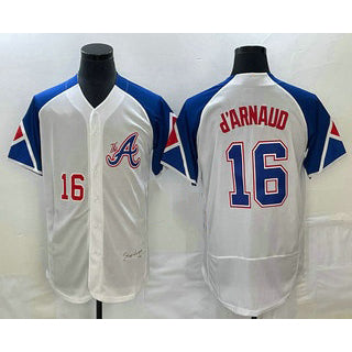 Atlanta Braves #16 Travis dArnaud Number White AmberGomez 2023 City Connect Flex Base Stitched Jersey 2