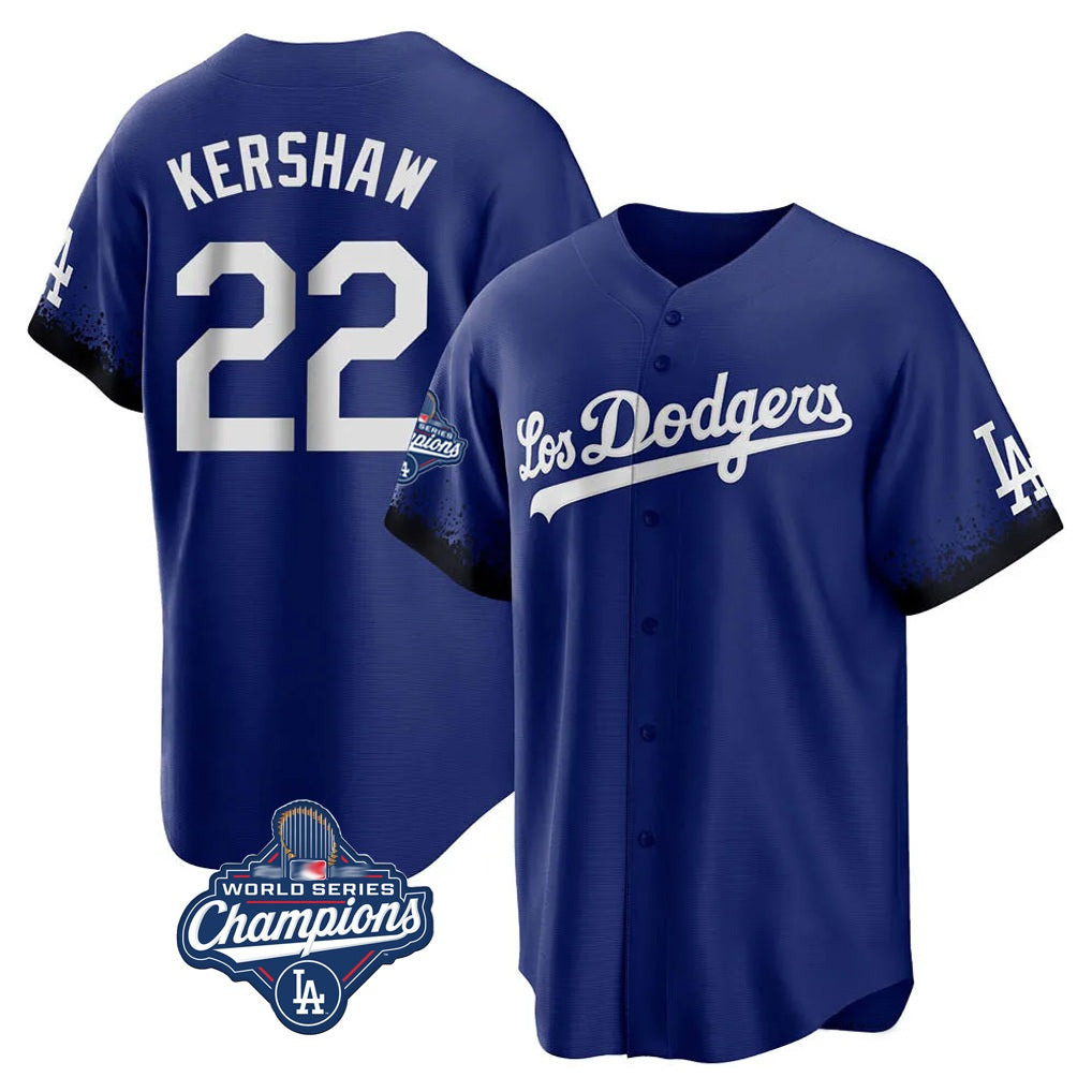 Los Angeles Dodgers #22 Clayton Kershaw Player Royal AmberGomez World Series Meet City Connect Home Game Stitched Jerseys
