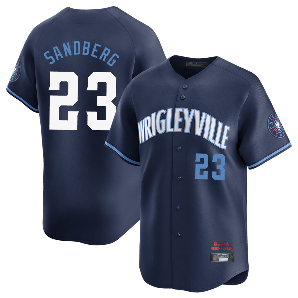 Chicago Cubs #23 Ryne Sandberg Player Navy AmberGomez City Connect Limited Home Stitched Jerseys