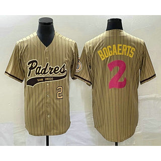 San Diego Padres #2 Xander Bogaerts Number Tan AmberGomez Pinstripe 2023 City Connect Cool Base Stitched Jersey