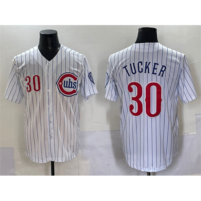 Chicago Cubs #30 Kyle Tucker White AmberGomez Pinstripe 2nd Alternate Limited Stitched Jersey