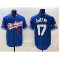 Los Angeles Dodgers #17 Shohei Ohtani Royal AmberGomez With American Flag Patch Limited Stitched Jersey