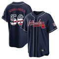 Atlanta Braves #56 Spencer Schwellenbach Player Navy AmberGomez USA 250 Fourth Of July Limited Home Game Stitched Jerseys