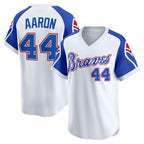 Atlanta Braves #44 Hank Aaron White AmberGomez Throwback Cooperstown Collection Limited Jersey