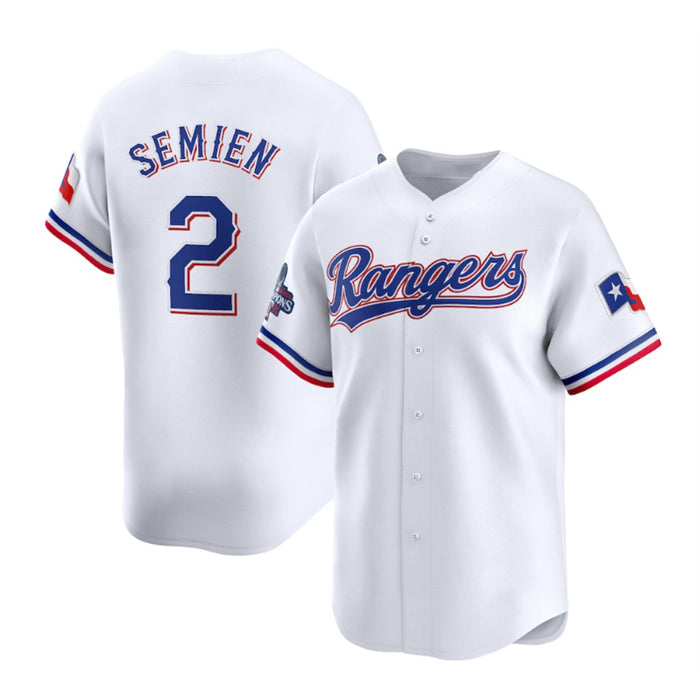 Texas Rangers #2 Marcus Semien White AmberGomez 2023 World Series Champions Stitched Jersey