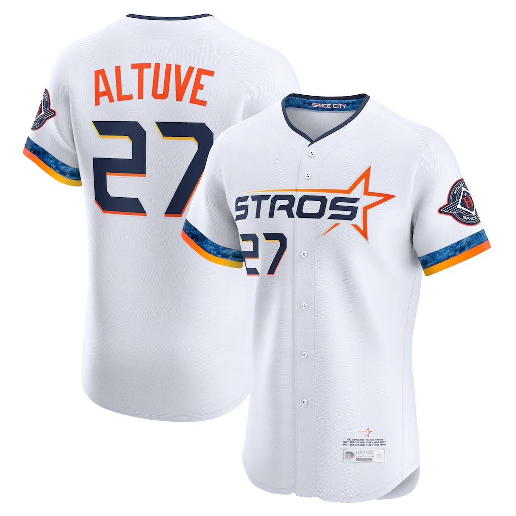 Houston Astros #27 Jose Altuve Player White AmberGomez City Connect Limited Elite Home Stitched Jerseys