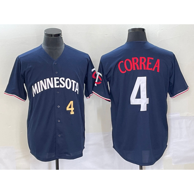 Minnesota Twins #4 Carlos Correa Number 2023 Navy Blue AmberGomez Cool Base Stitched Jersey