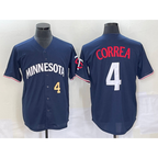 Minnesota Twins #4 Carlos Correa Number 2023 Navy Blue AmberGomez Cool Base Stitched Jersey