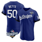 Los Angeles Dodgers #50 Mookie Betts Player Royal AmberGomez World Series City Connect Elite Home Stitched Jerseys