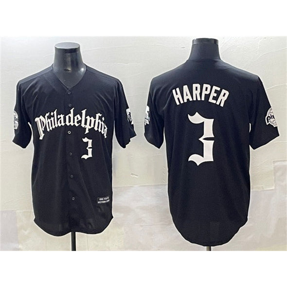 Philadelphia Phillies #3 Bryce Harper Black AmberGomez Gothic Vapor Limited Stitched Jersey