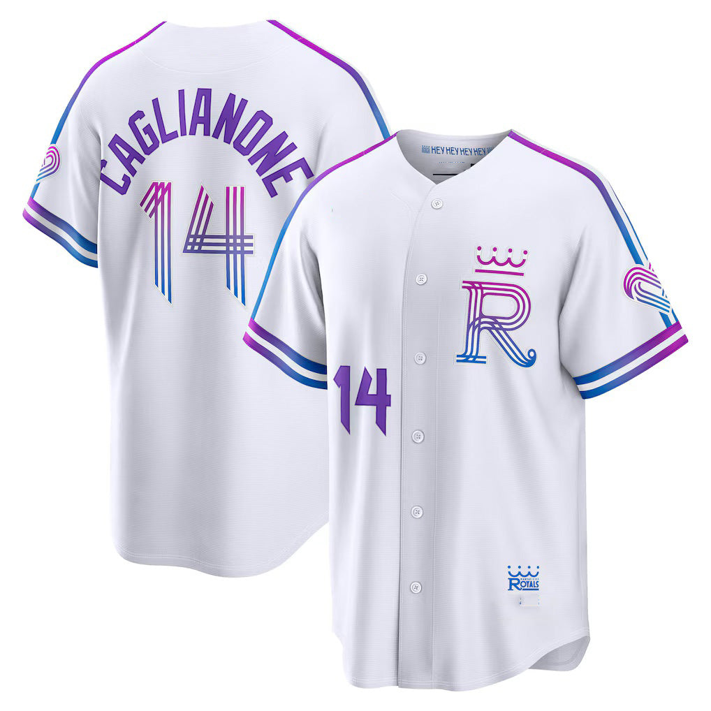 Kansas City Royals #14 Jac Caglianone White AmberGomez 2026 City Connect Stadium Jersey