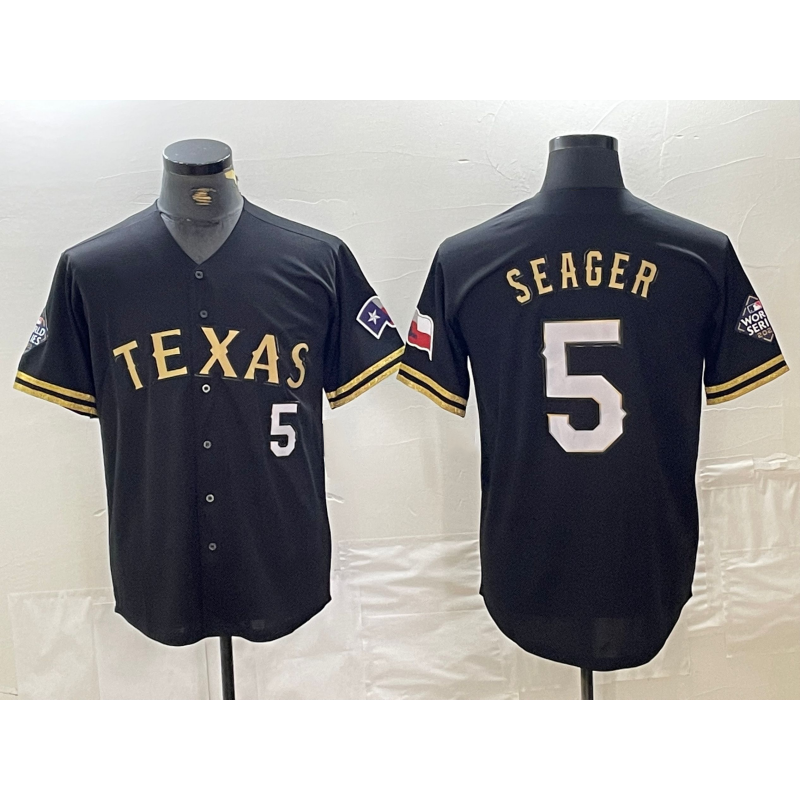 Texas Rangers #5 Corey Seager Number Black Gold AmberGomez Cool Base Stitched Jersey