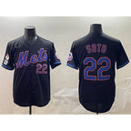 New York Mets #22 Juan Soto Black AmberGomez 2025 Spring Training Cool Base Stitched Jersey