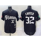 Texas Rangers #32 Evan Carter Black AmberGomez Mexico 2025 Vapor Premier Limited Stitched Jersey