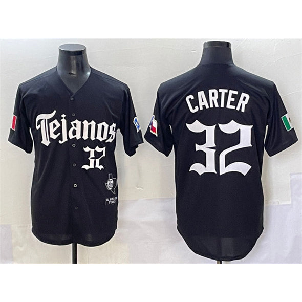 Texas Rangers #32 Evan Carter Black AmberGomez Mexico 2025 Vapor Premier Limited Stitched Jersey