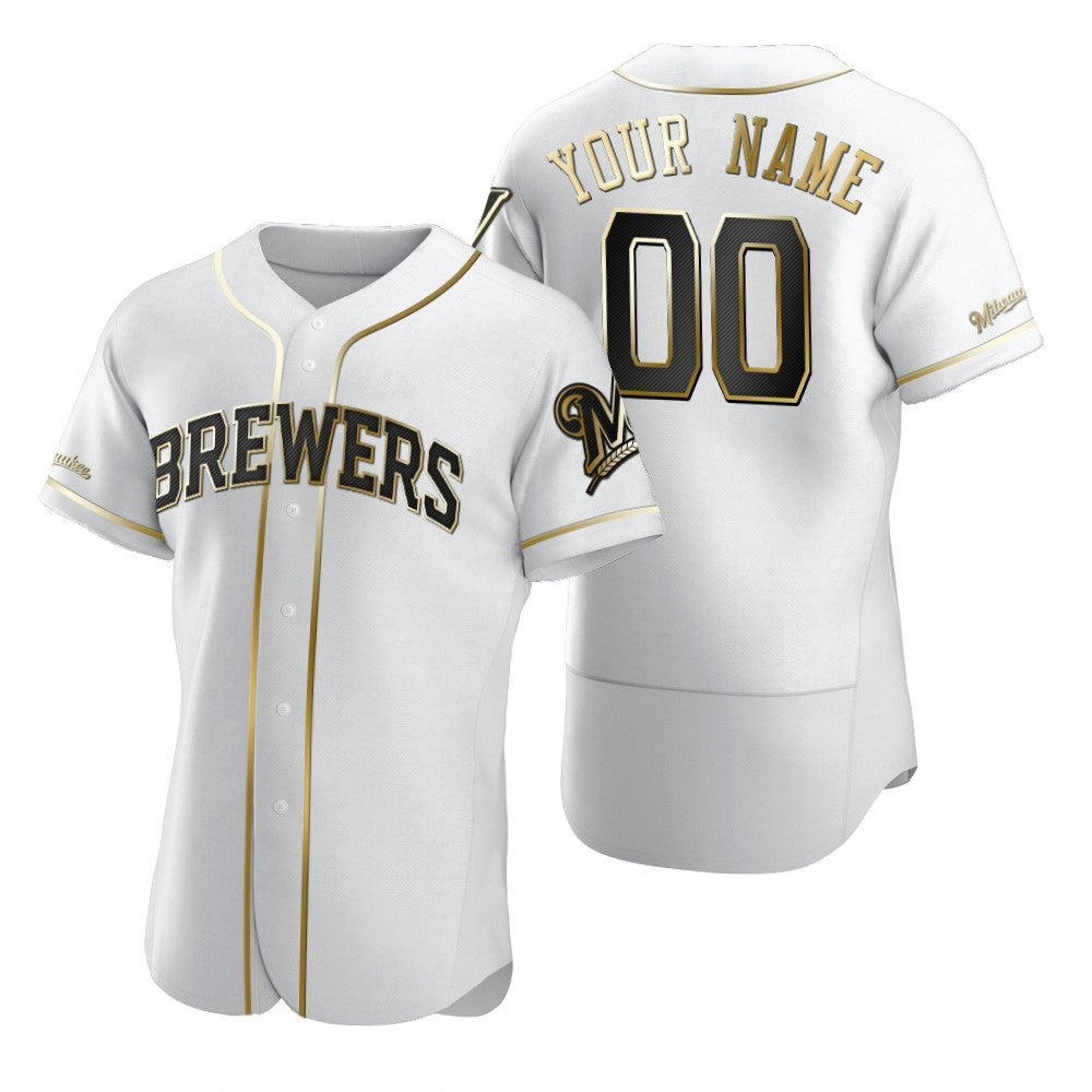 Custom Milwaukee Brewers White AmberGomez Stitched Flex Base Golden Edition Jersey