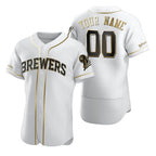 Custom Milwaukee Brewers White AmberGomez Stitched Flex Base Golden Edition Jersey