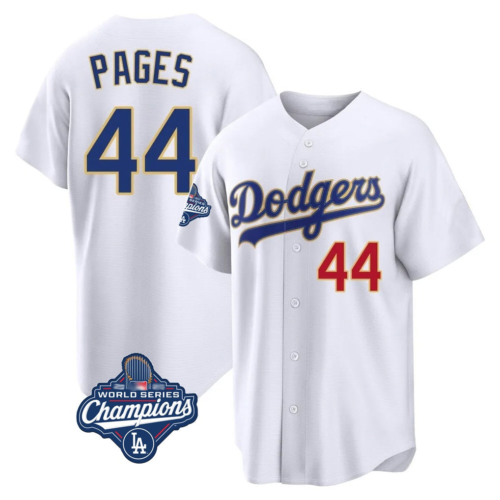 Los Angeles Dodgers #44 Andy Pages Player Gold White AmberGomez World Series Meet 2026 Collection Stadium Limited Stitched Jerseys