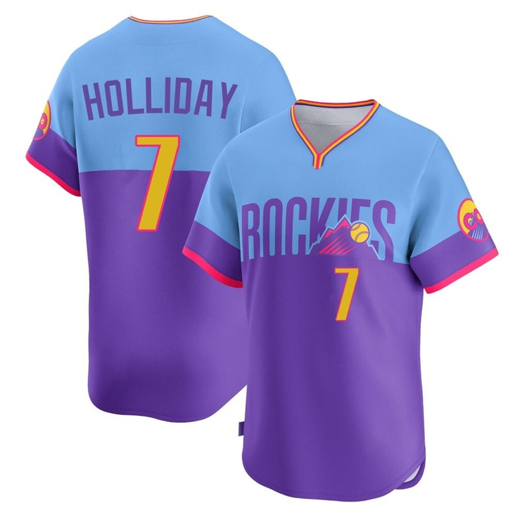 Colorado Rockies #7 Matt Holliday Player Purple-Light Blue AmberGomez City Connect Limited Home T-shirt Stitched Jerseys