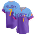 Colorado Rockies #7 Matt Holliday Player Purple-Light Blue AmberGomez City Connect Limited Home T-shirt Stitched Jerseys