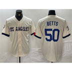 Los Angeles Dodgers #50 Mookie Betts Cream AmberGomez Stitched Jersey