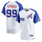 Atlanta Braves #99 Spencer Strider Player White AmberGomez City Connect Limited Home Game Stitched Jerseys