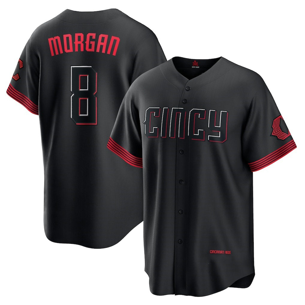 Cincinnati Reds #8 Joe Morgan Black AmberGomez City Connect Replica Player Jersey
