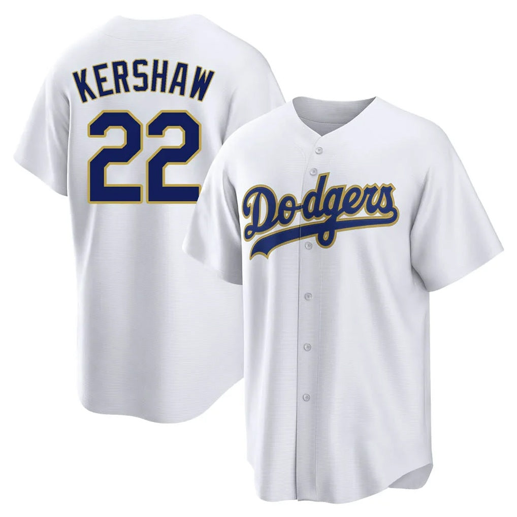 Los Angeles Dodgers #22 Clayton Kershaw Player Gold White AmberGomez 2026 Collection Stadium Game Stitched Jerseys