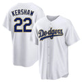 Los Angeles Dodgers #22 Clayton Kershaw Player Gold White AmberGomez 2026 Collection Stadium Game Stitched Jerseys