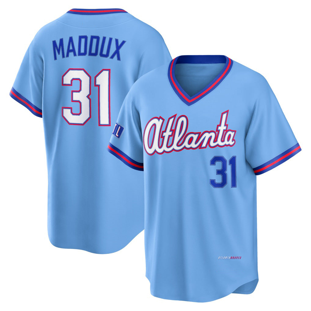 Atlanta Braves #31 Greg Maddux Powder Blue AmberGomez 2026 City Connect Stadium Jersey