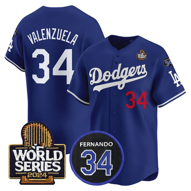 Los Angeles Dodgers #34 Toro Valenzuela Royal AmberGomez 2024 World Series With Fernando Memorial Patch Limited Stitched Jersey