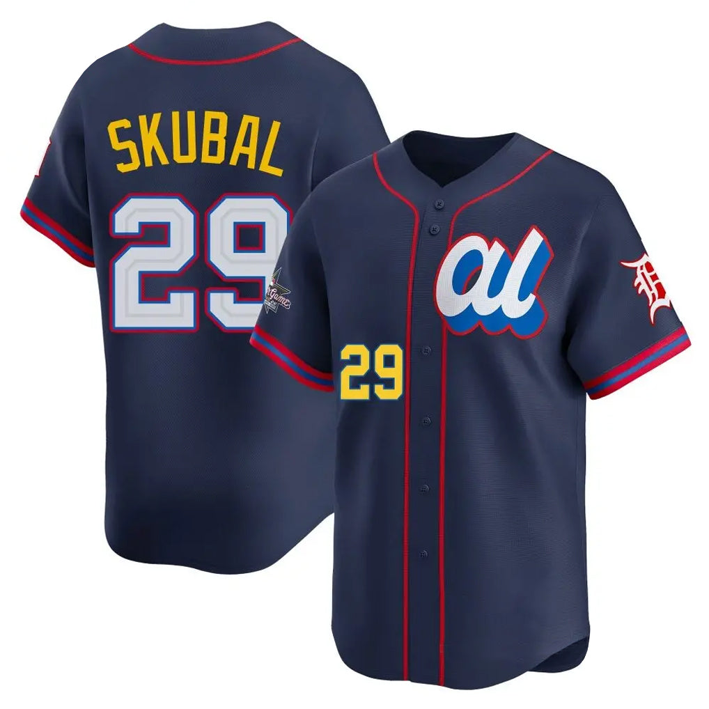 Detroit Tigers #29 Tarik Skubal Player Navy AmberGomez Limited American League All-Star Edition Stitched Jerseys