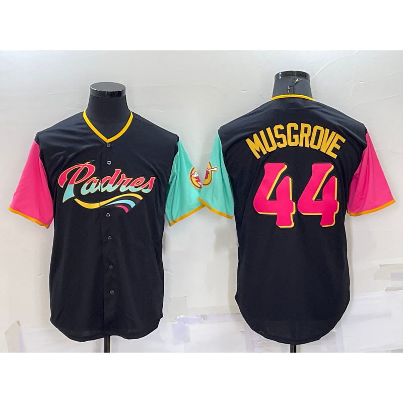 San Diego Padres #44 Joe Musgrove Black AmberGomez 2022 City Connect Cool Base Stitched Jersey